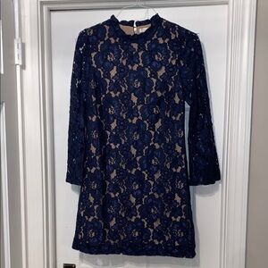 Blue Sheath Dress with Mock Neck for Cocktail